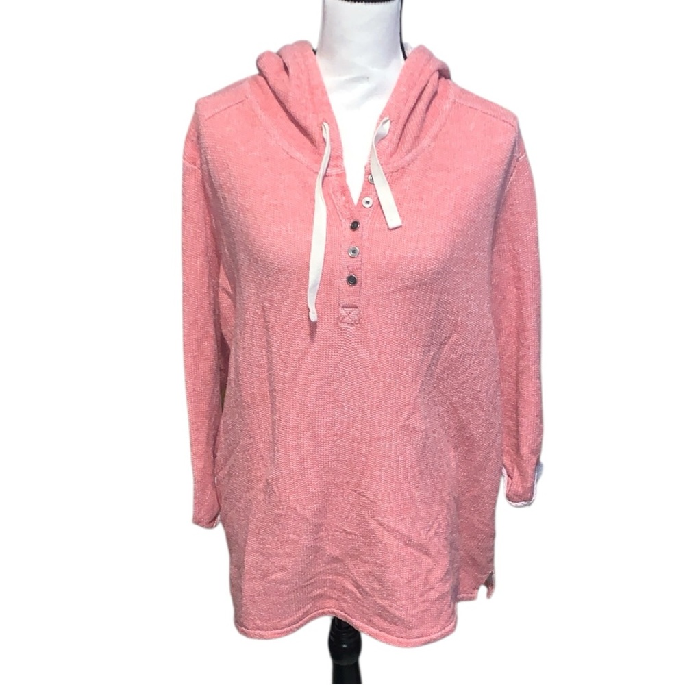 North River Women's Woven V Neck Hoodie W/Roll Tab Sleeves 1/4 Button